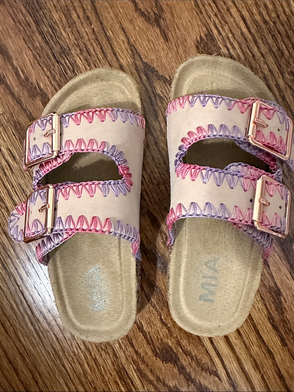 Kids Pink Embroidered Slide Sandals